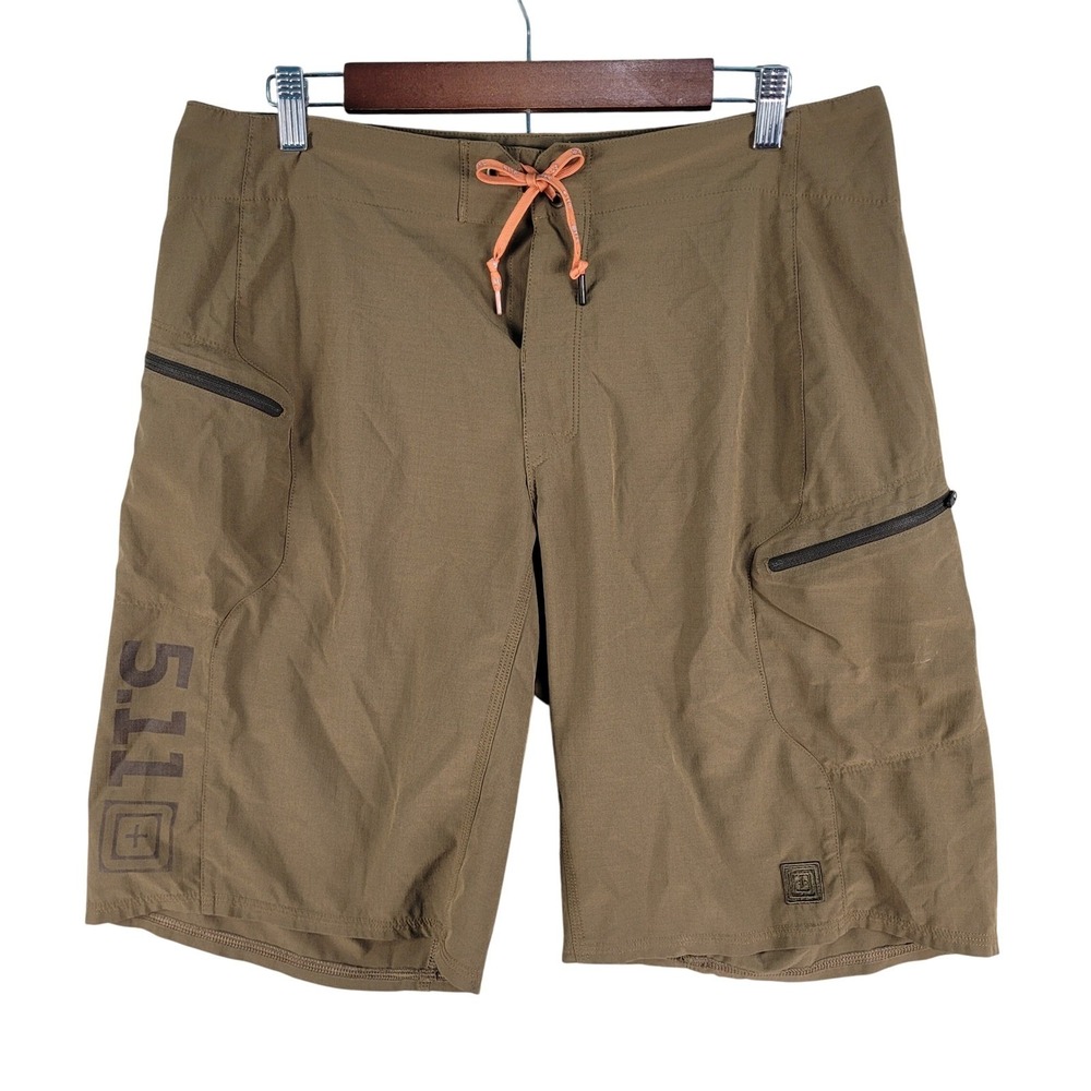5.11 Tactical Board Shorts Men's Size 34 Brown Ripstop Cargo Swim Trunks 43059